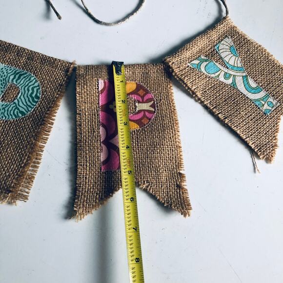 "Happy" Burlap Embroidered Decorative Banner Amy Butler Fabric Handmade Nursery - Picture 7 of 9